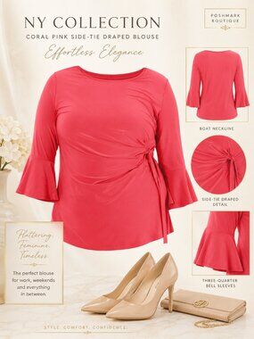 NY Collection Plus Size Cayenne Bell Sleeve Side Tie Top 2X NWT